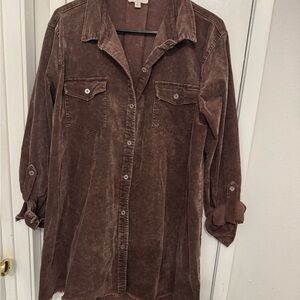 Brown Corduroy Button-Up Mini Dress